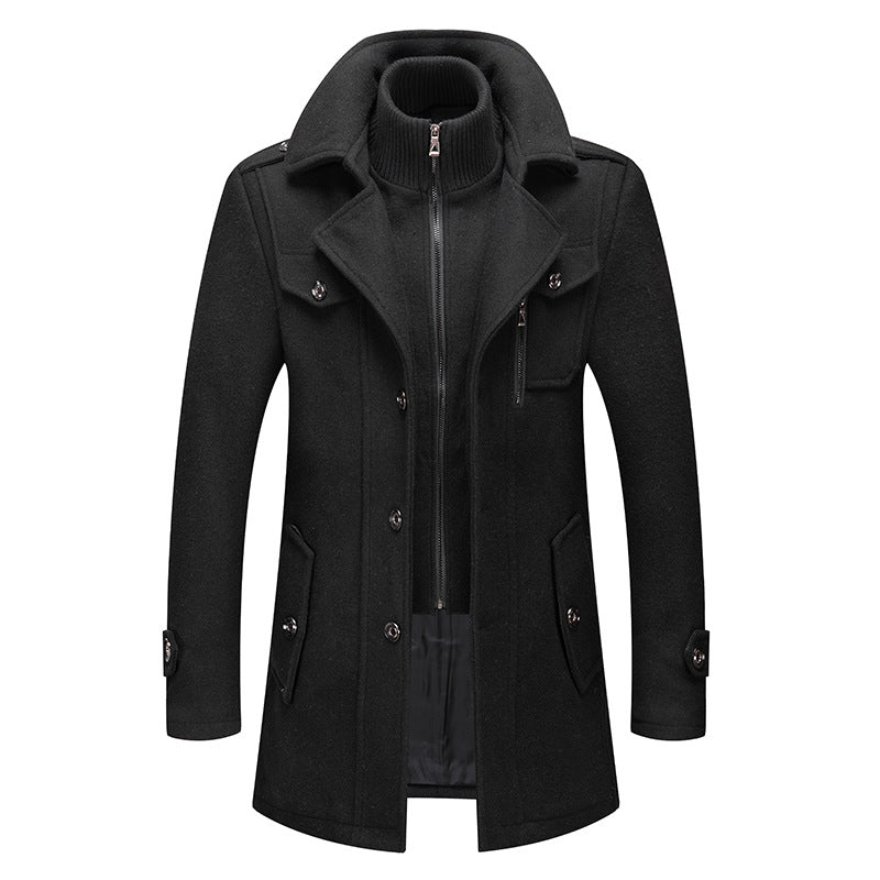 Autumn and Winter Men's Business Woolen Coat Fashion Double Collar Col ...